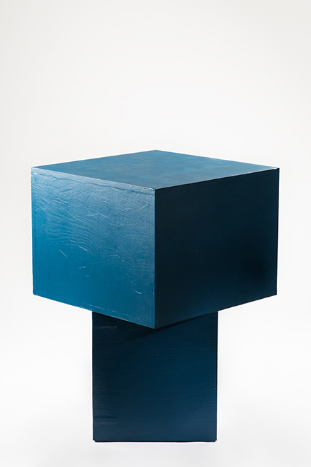 A yellow display with geometric shapes