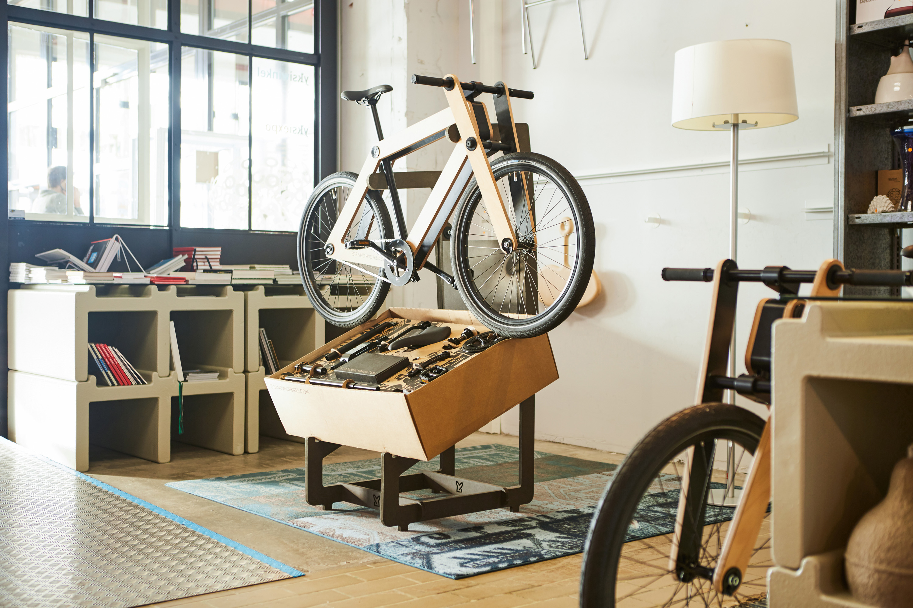 The bicycle being assembled