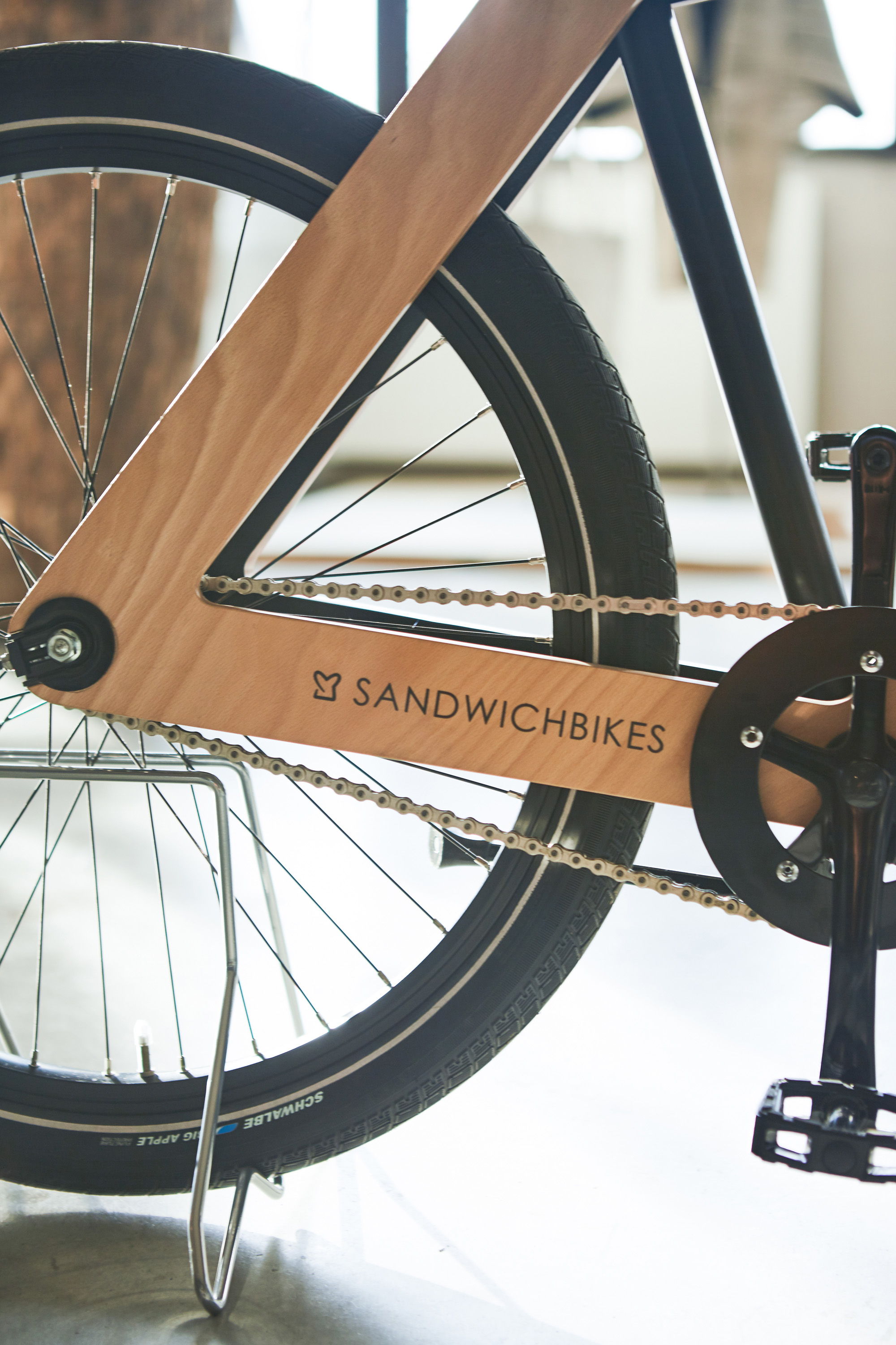 The bicycle being assembled