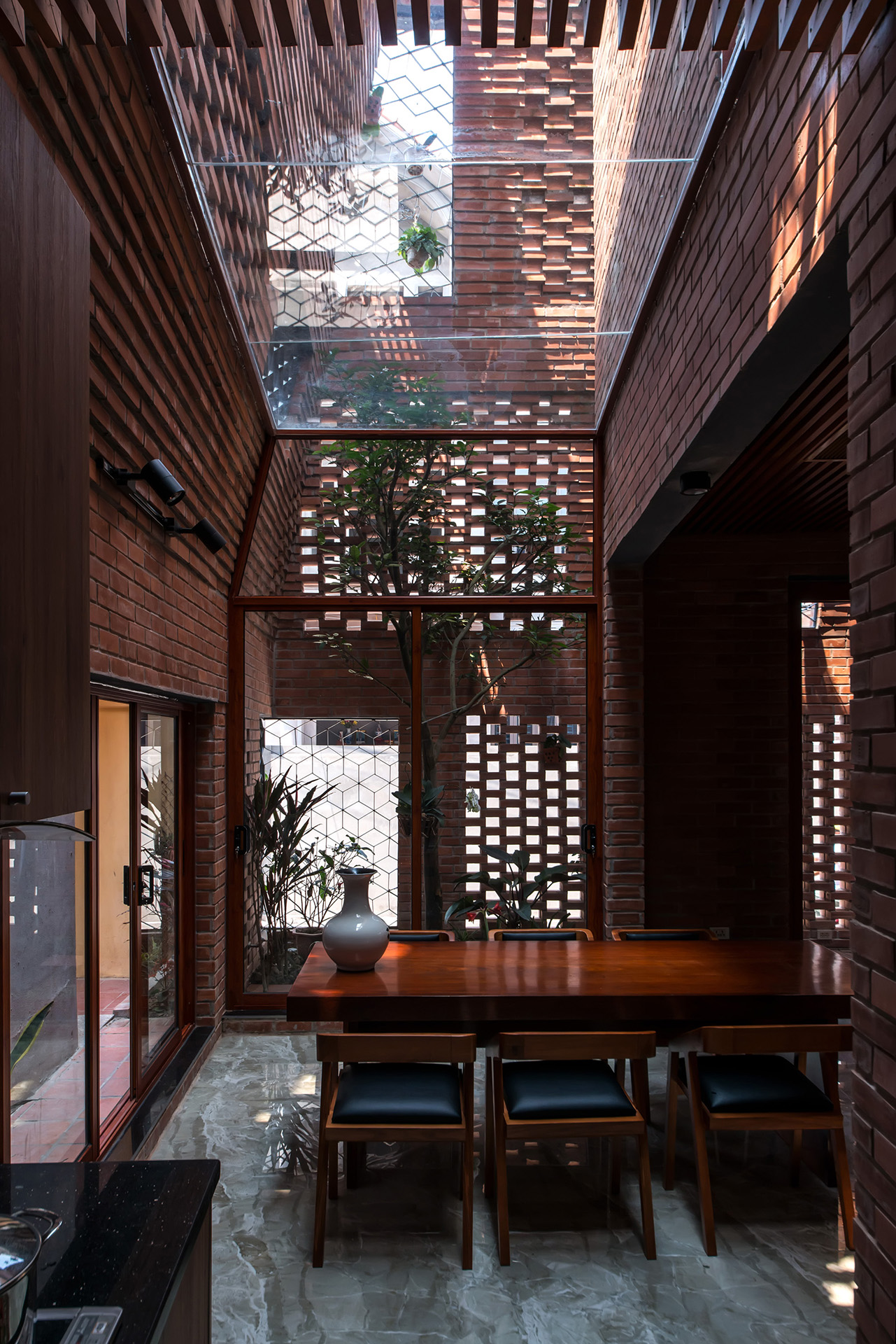 Interior of a red brick house