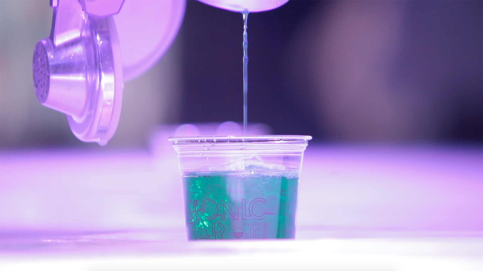 Robot barman colored bottles