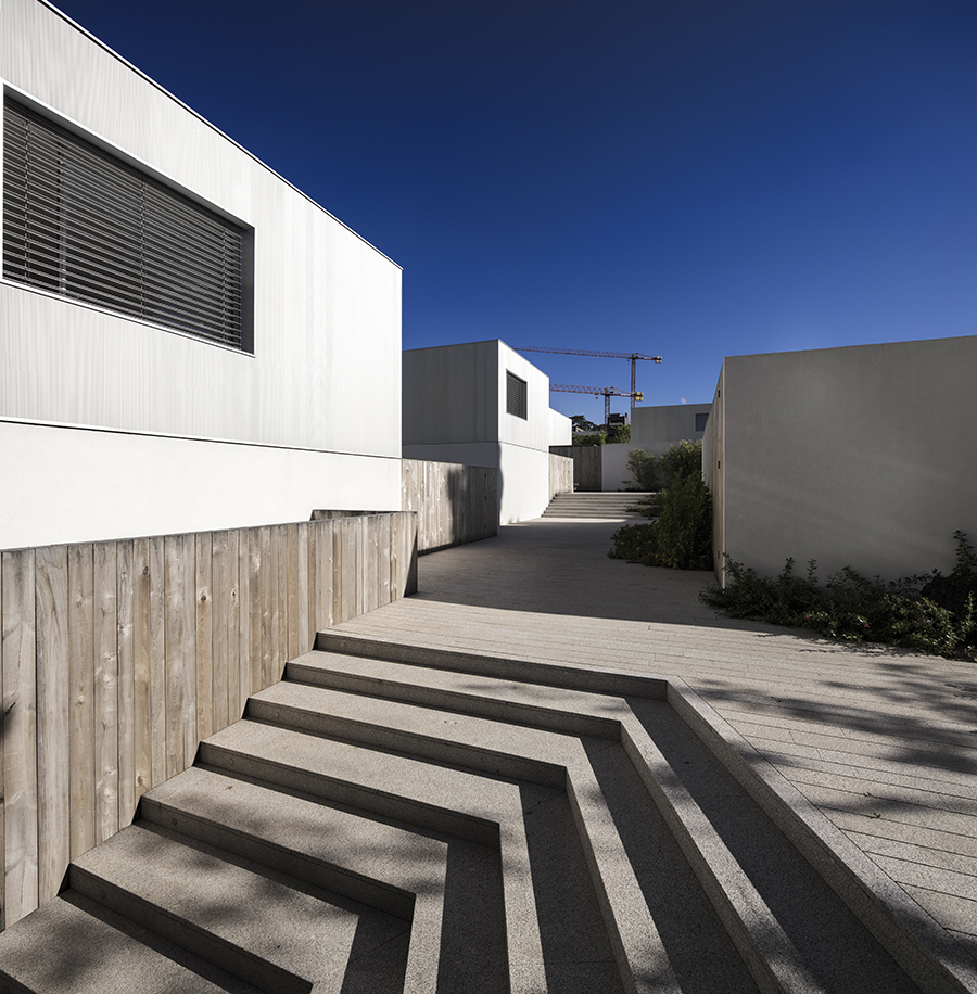 pedestrian communication spaces covered in wood