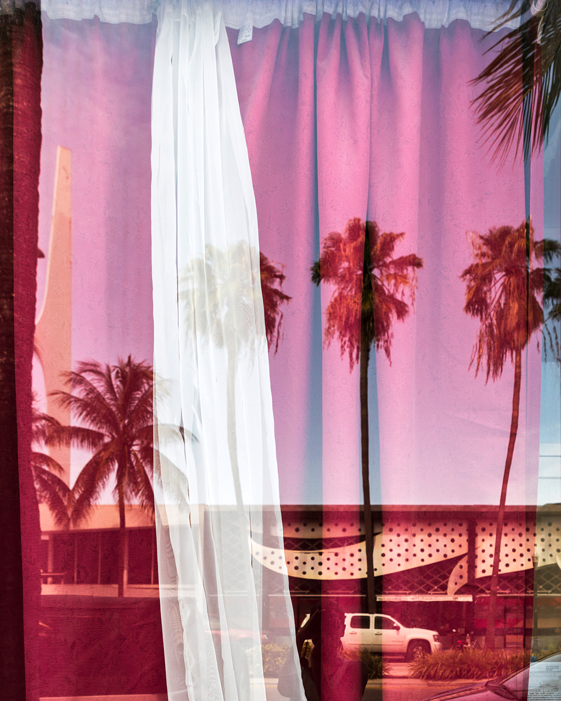 urban photography Miami interior palm curtain