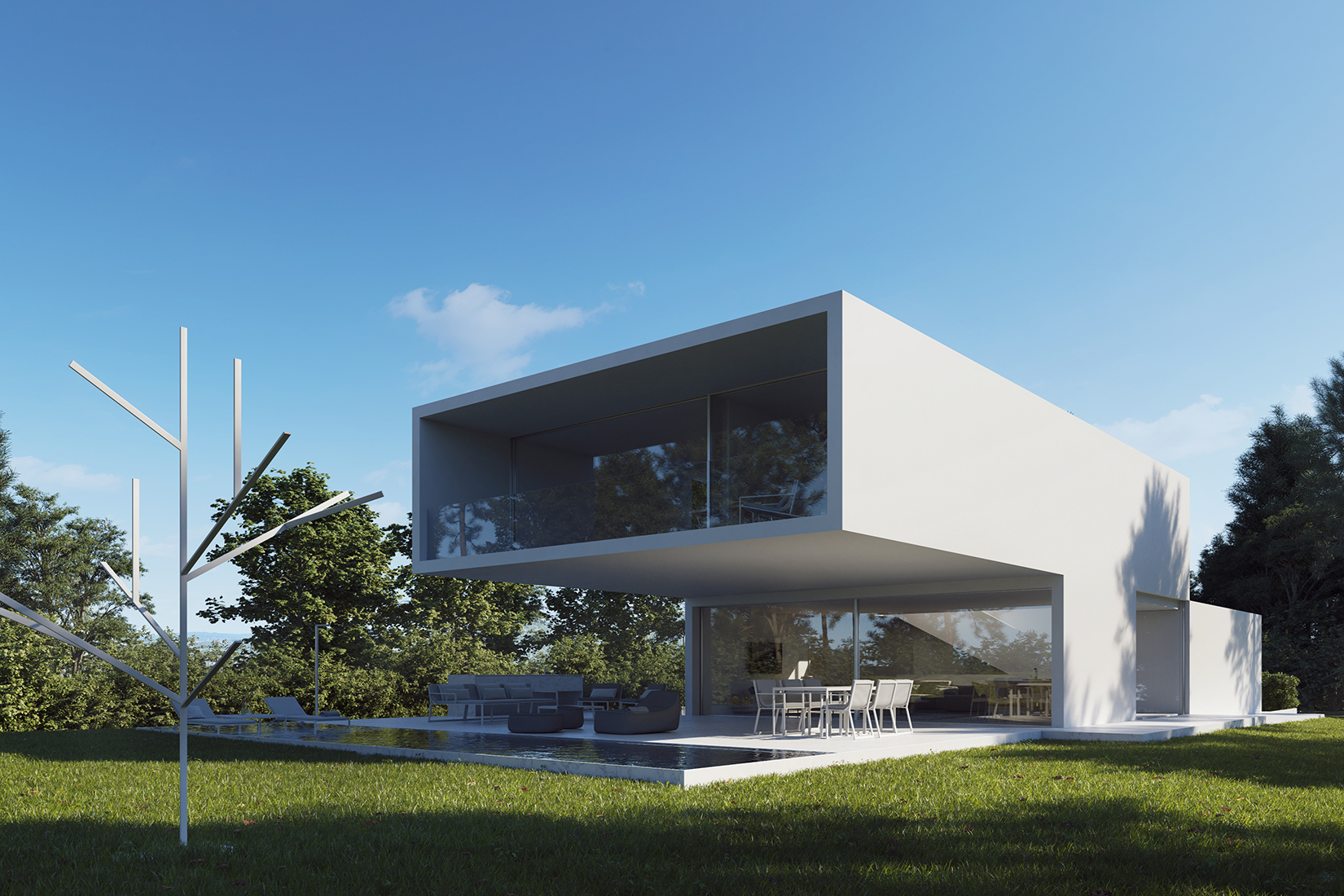 minimalist house girona spain cantilevered concrete structure garden