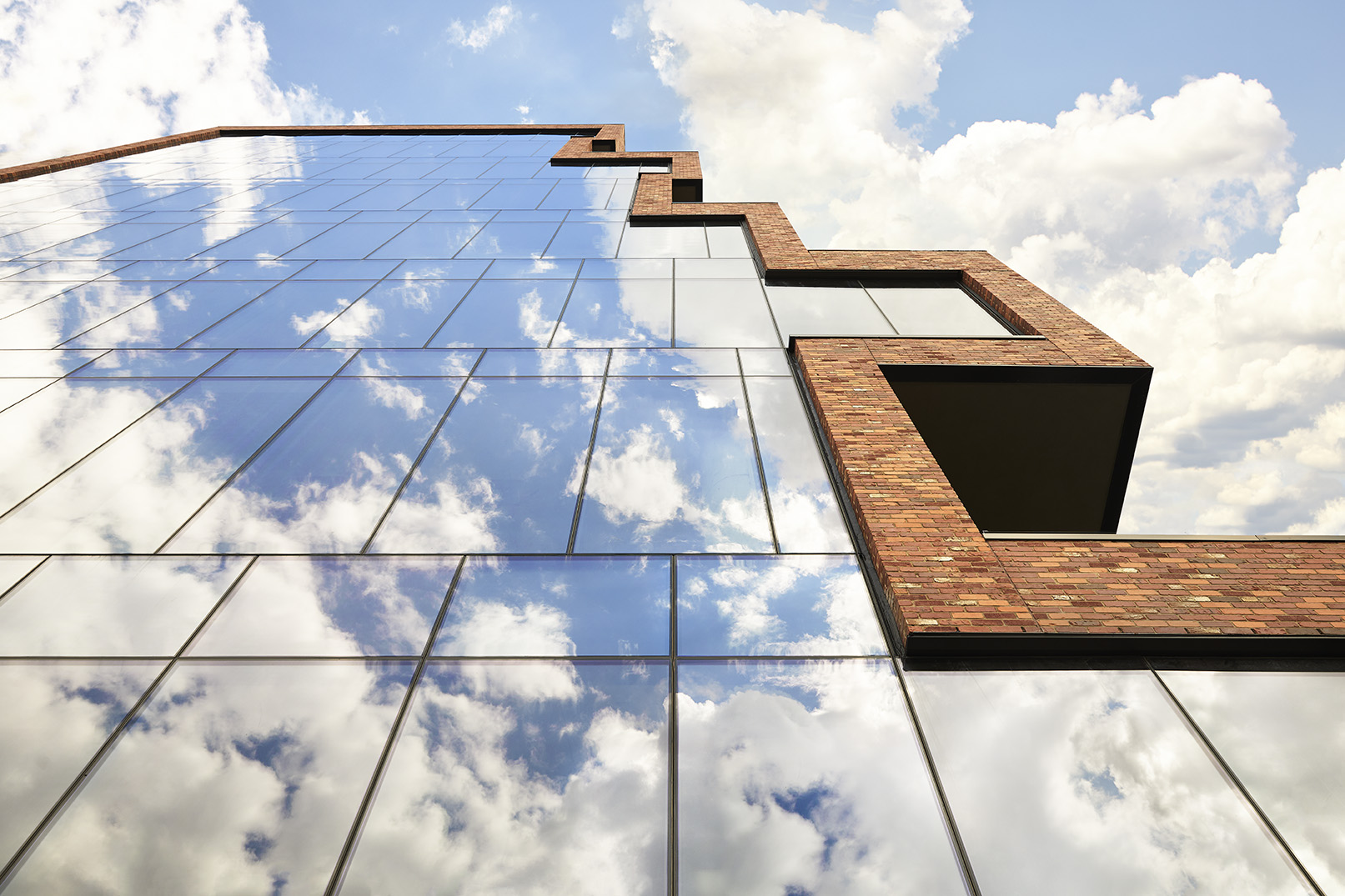 New York brick office building and glass terrace