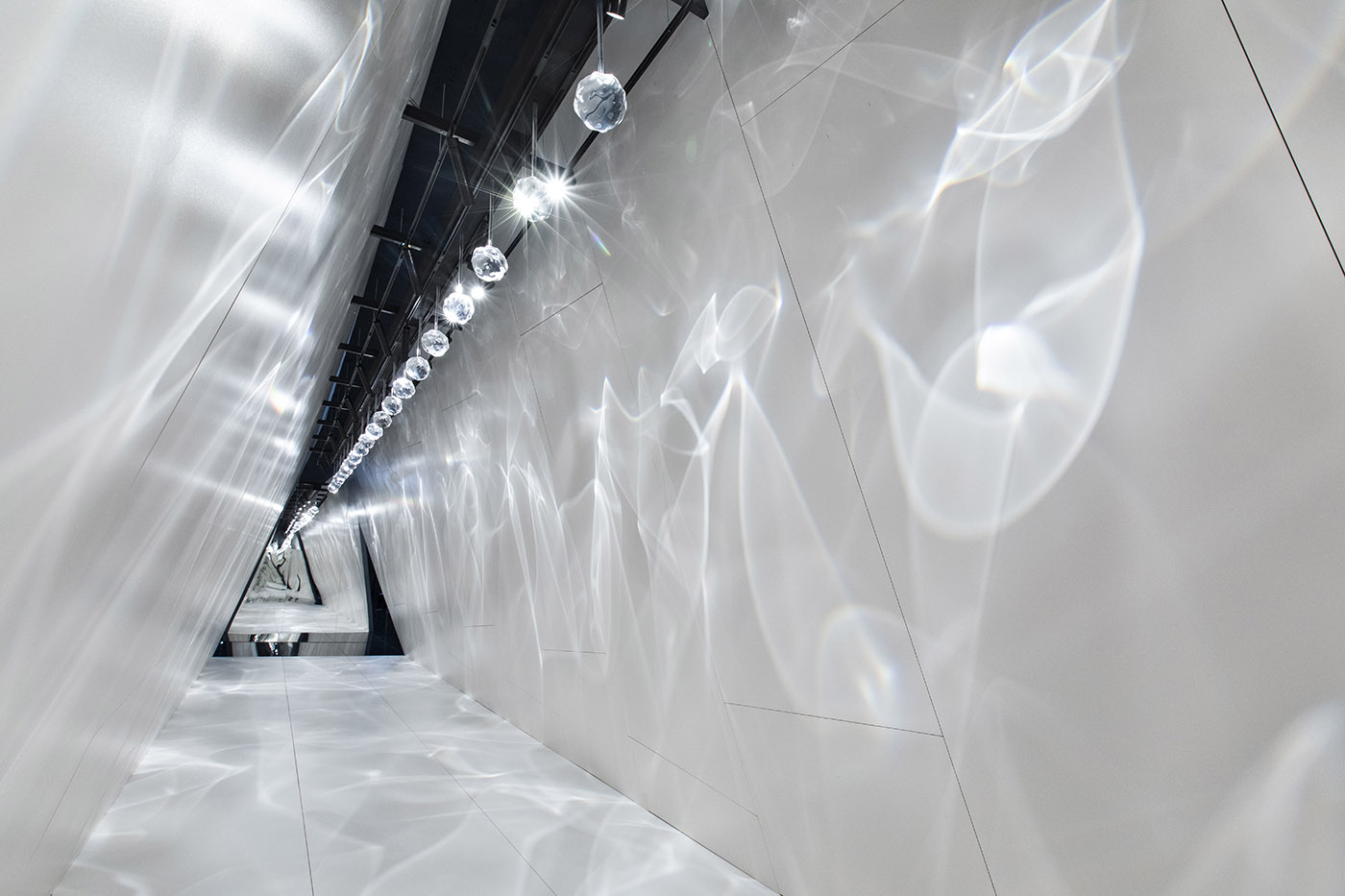 pavilion installation stand design interior surfaces light corridor white