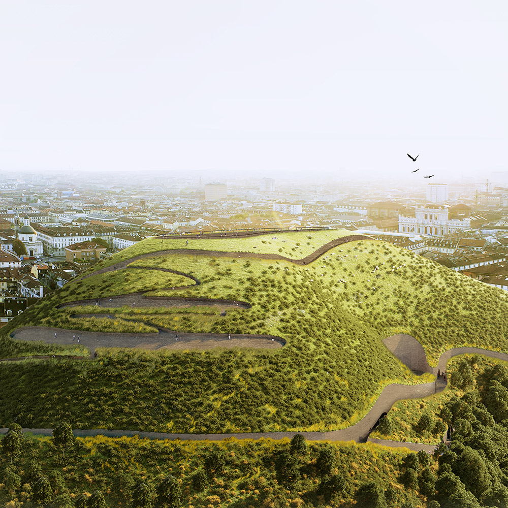 Sponge Mountain in Turin. Artificial mountain absorbs air pollution