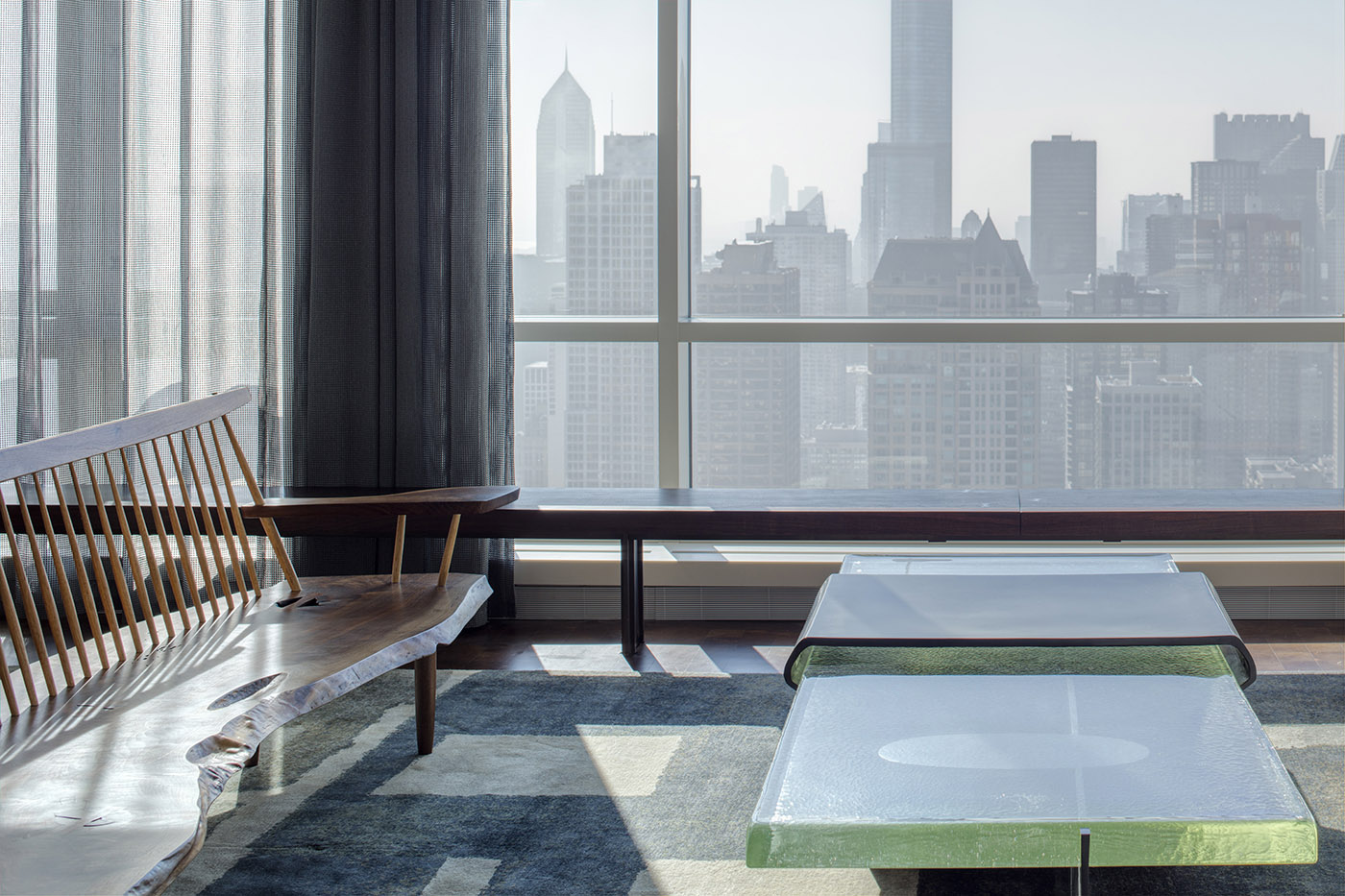 Penthouse in a Chicago skyscraper. 360 degree panoramic view of the city