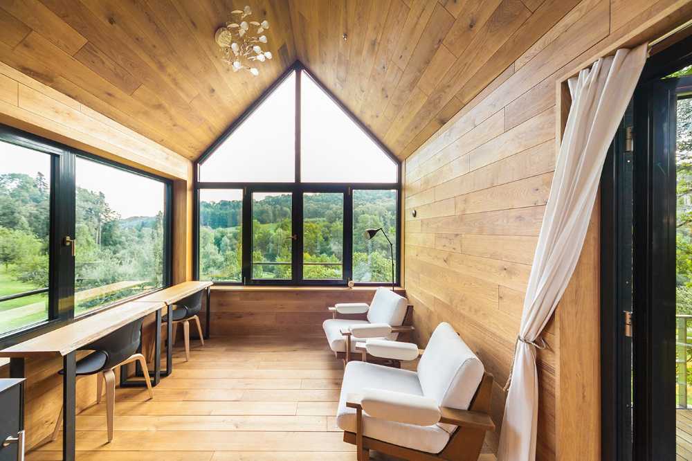 Tree house in Switzerland. A comfortable environment among the leaves of the trees