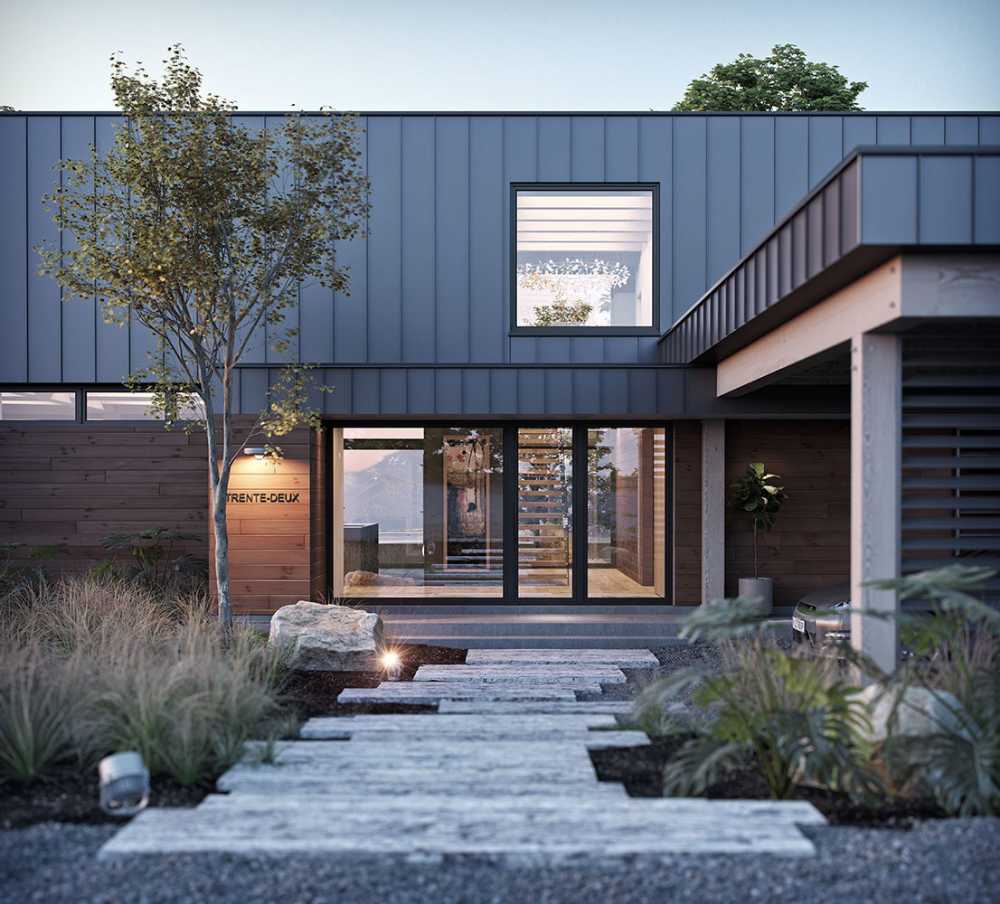 Contemporary wooden house. A model of original modular houses ready for installation
