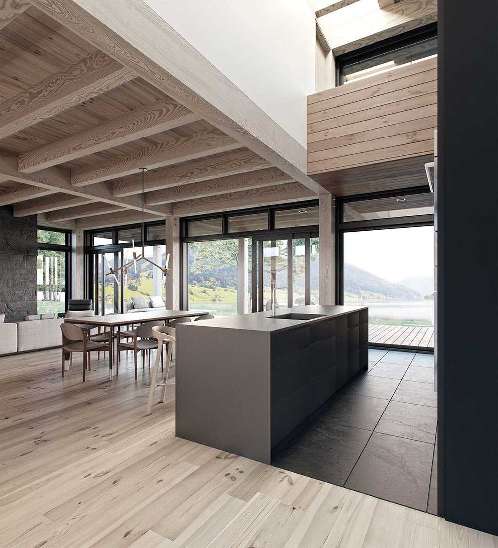 Contemporary wooden house. A model of original modular houses ready for installation