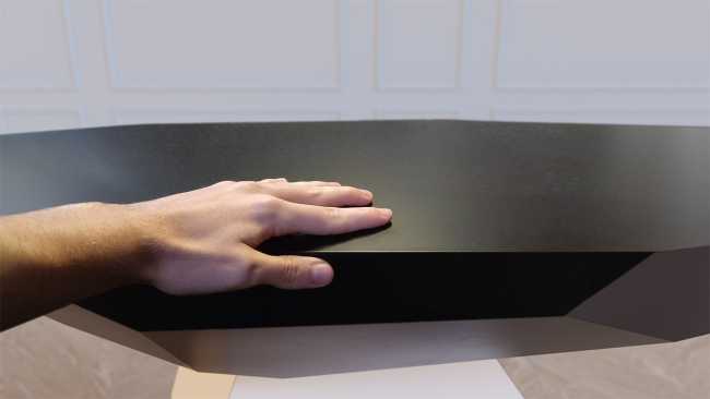 Console table inspired by Japanese rock gardens. Geometric shapes in balance