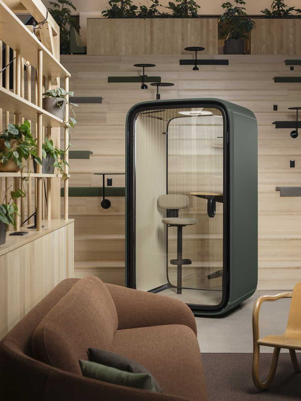 Telephone booth for offices. Design and technology to prepare for the growing demand for video conferencing
