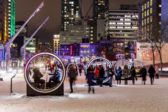 Art installations in Montreal. A beacon of light in the darkness of the world affected by COVID-19