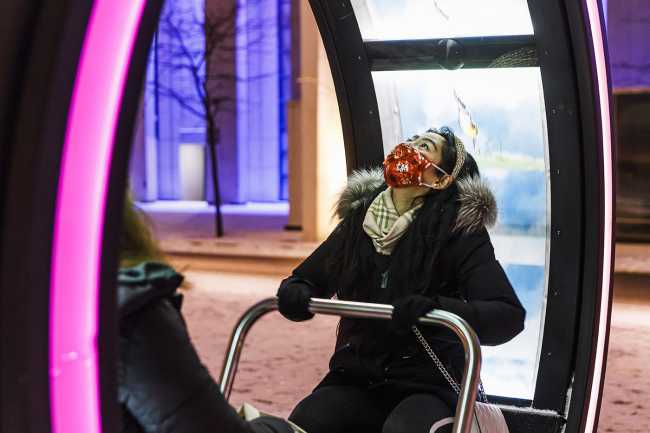 Art installations in Montreal. A beacon of light in the darkness of the world affected by COVID-19