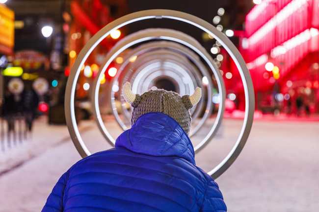 Art installations in Montreal. A beacon of light in the darkness of the world affected by COVID-19