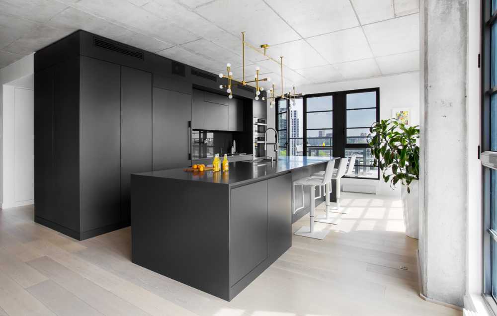 Lofts in Montreal. Black, white oak and colour accents for a young, urban interior design