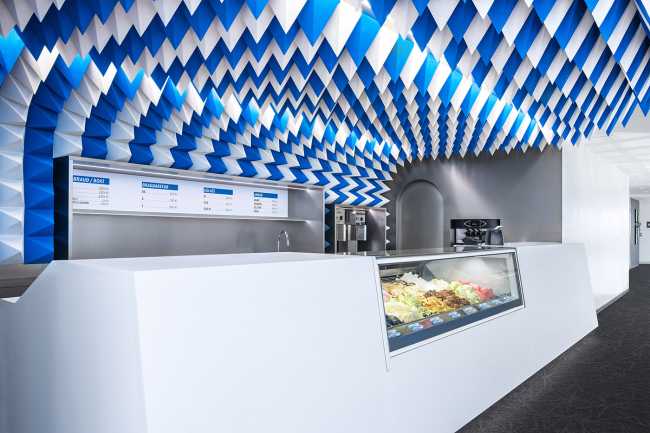 Games of geometries and colors. Ice cream parlor in Reykjavík inspired by an abstract ice cave.