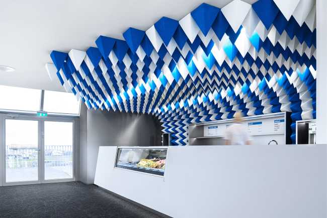 Games of geometries and colors. Ice cream parlor in Reykjavík inspired by an abstract ice cave.