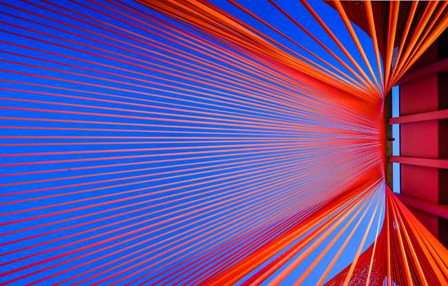 A pavilion of orange threads. United but separate to reflect on the historical moment we are living in