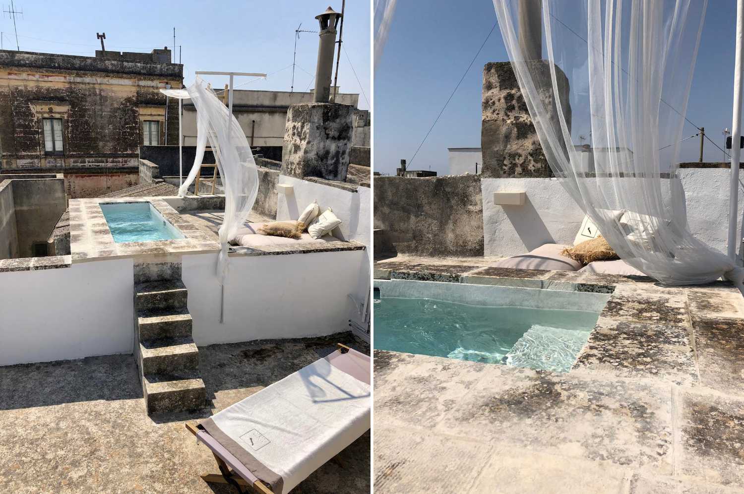 Terrazze in pietra locale e finestre blu in stile mediterraneo. La bellezza salentina riprende vita