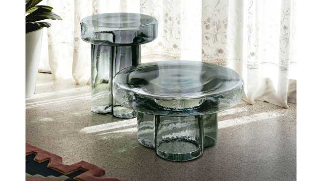 Soda tables. Blown glass for handcrafted furniture with a unique design