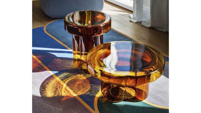 Soda tables. Blown glass for handcrafted furniture with a unique design