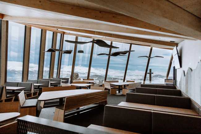 Restaurant perched on the Austrian Alps. Breathtaking scenery and 360-degree panoramic views