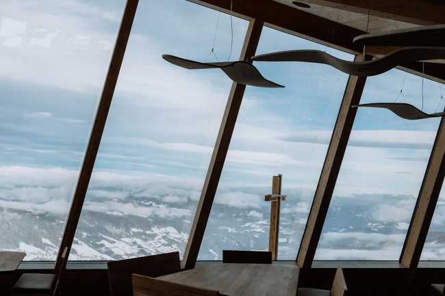 Restaurant perched on the Austrian Alps. Breathtaking scenery and 360-degree panoramic views