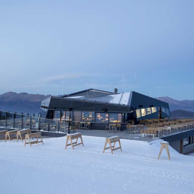 Restaurant perched on the Austrian Alps. Breathtaking scenery and 360-degree panoramic views