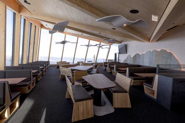 Restaurant perched on the Austrian Alps. Breathtaking scenery and 360-degree panoramic views