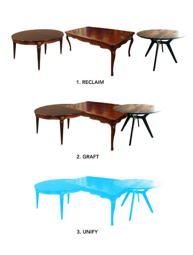 Tipico Cafè di New York. Tavoli di recupero formano bancone blu che massimizza le interazioni sociali