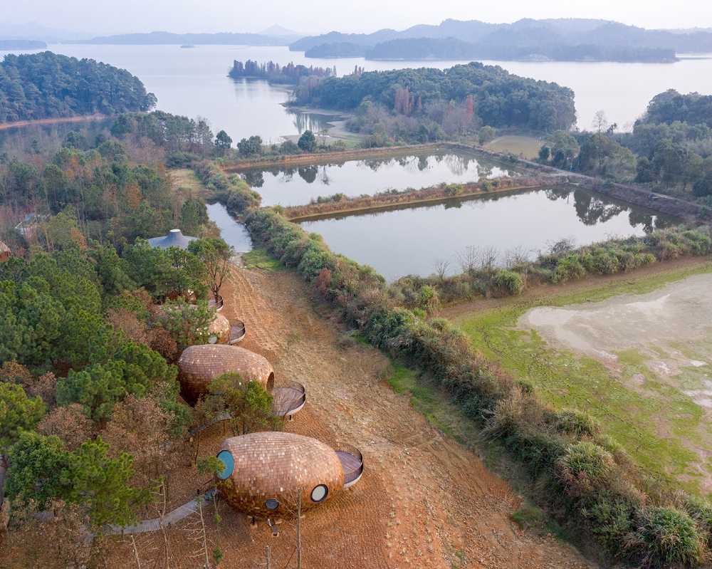 The Seeds: four futuristic wooden houses with an ellipsoidal shape