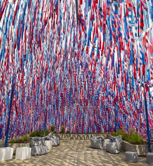 Roof Line Garden. Coloured ribbons to create a space for socialising