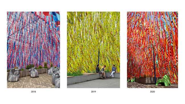 Roof Line Garden. Coloured ribbons to create a space for socialising