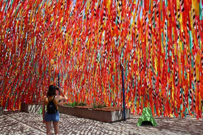 Roof Line Garden. Coloured ribbons to create a space for socialising