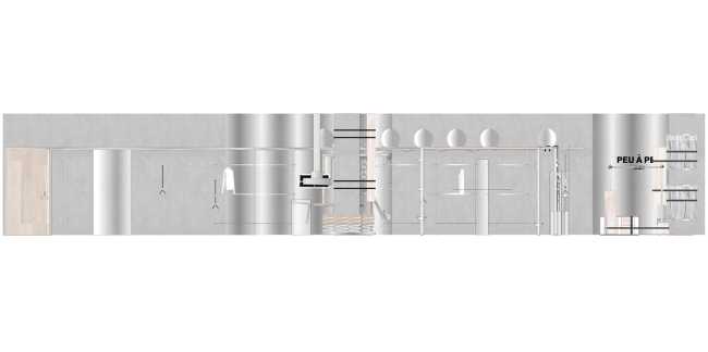 Futuristic sportswear shop: the Peu à Peu design displays the principles of fitness with robots and moving reflective spheres