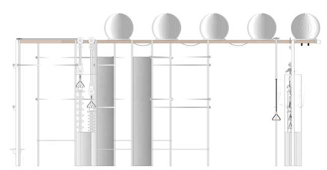 Futuristic sportswear shop: the Peu à Peu design displays the principles of fitness with robots and moving reflective spheres