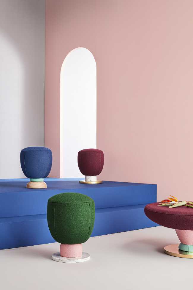 Infinite combinations of Toadstool for an upholstery collection inspired by graphic design