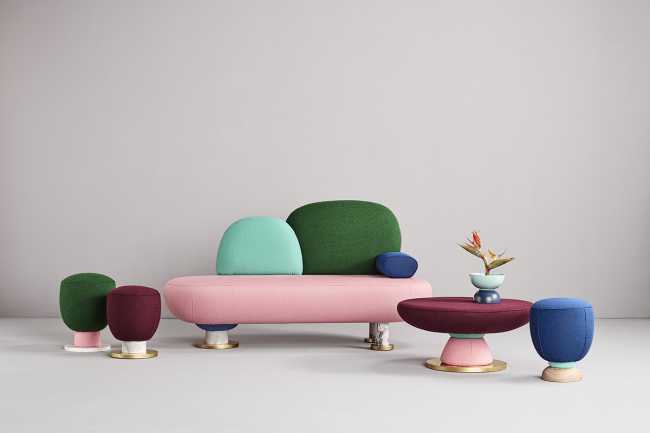 Infinite combinations of Toadstool for an upholstery collection inspired by graphic design