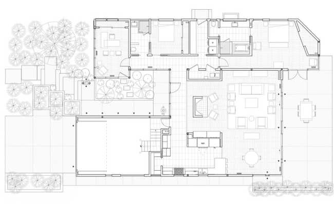 In California, at Mar Vista Residence, the rational approach of mid-century modernism blends with warm finishes and contemporary architectural ideas