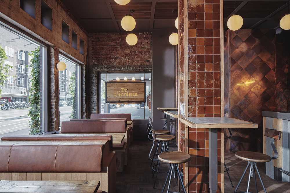 De Biertuin West in Amsterdam. Interior and exterior design inspired by the German biergärten