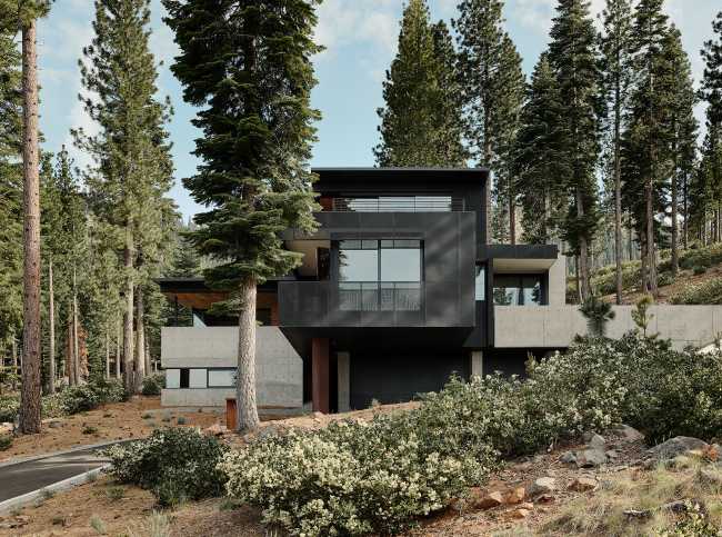 A minimal palette of materials: wood, concrete, and steel define the spaces of Lookout House.