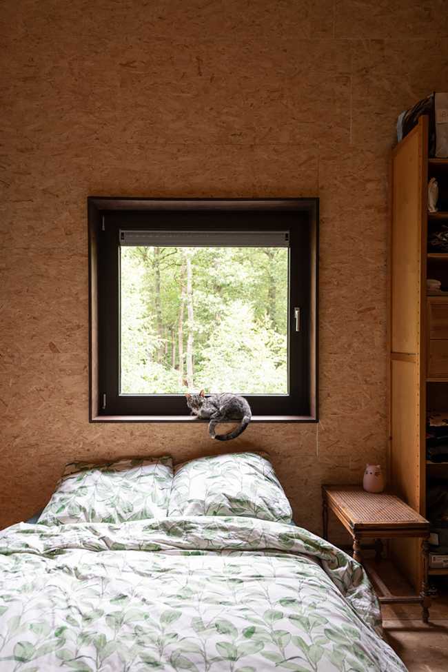 11 poles and a pentagonal plant for the ecological house that floats half a meter above the ground