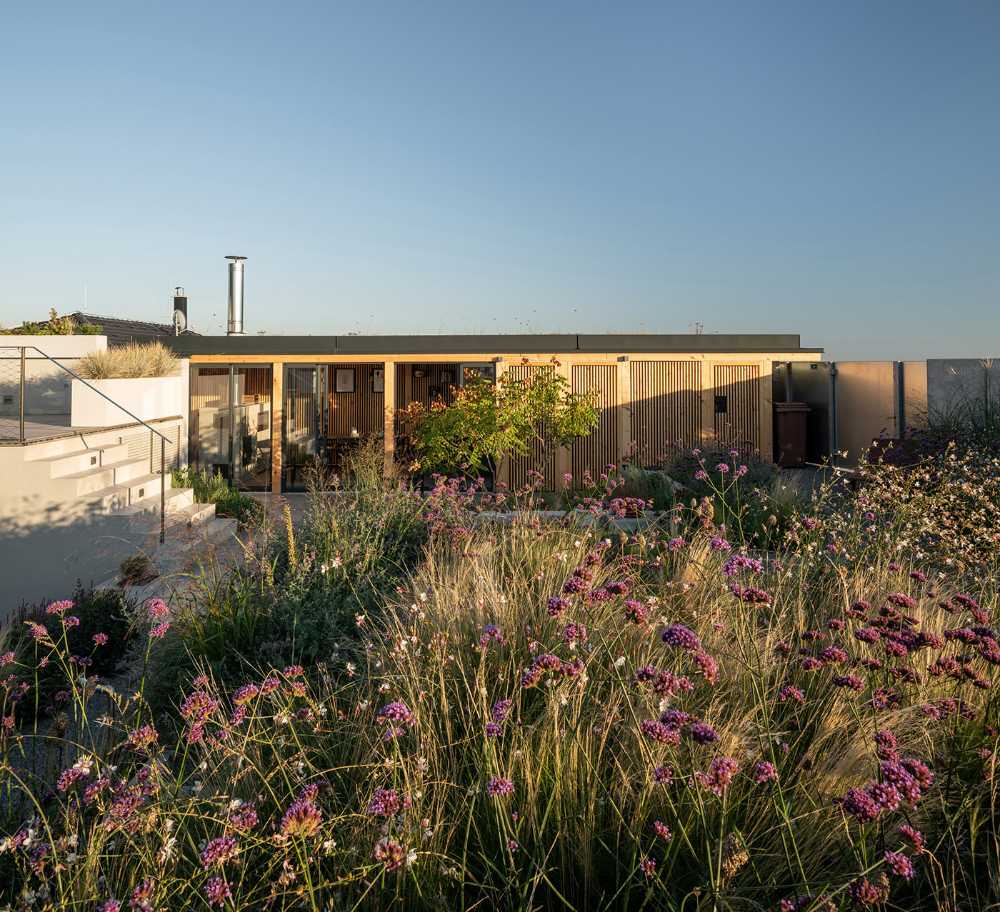 Une maison familiale avec un jardin, l'espace extérieur comme une continuation de la maison