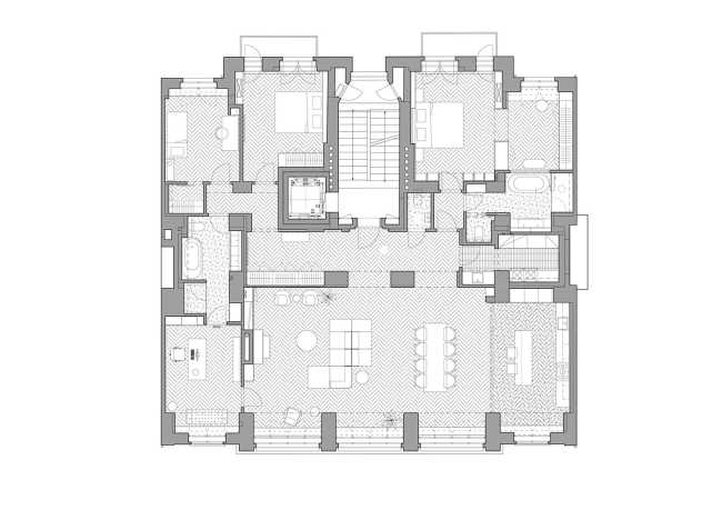 077 Residence, ristrutturazione di un ampio appartamento nel cuore di Praga. Moodboard ricca e dettagli raffinati