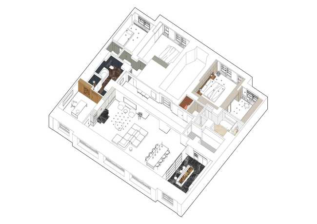 077 Residence, ristrutturazione di un ampio appartamento nel cuore di Praga. Moodboard ricca e dettagli raffinati