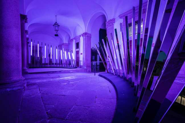 Transsensorial Gateway. An installation of light and sound designed to represent and stimulate human contact
