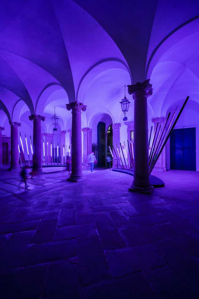 Transsensorial Gateway. An installation of light and sound designed to represent and stimulate human contact