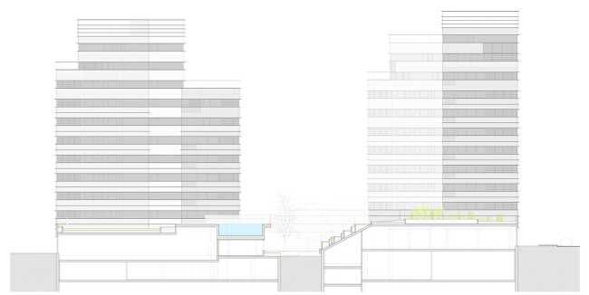 Three towers for housing and stores in Madrid. Panoramic views, social interaction and integration with nature are the highlights of the project